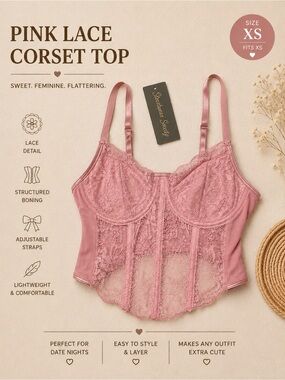 SHEIN Pink Lace Corset Bustier Cami Top | Underwire | Size XS